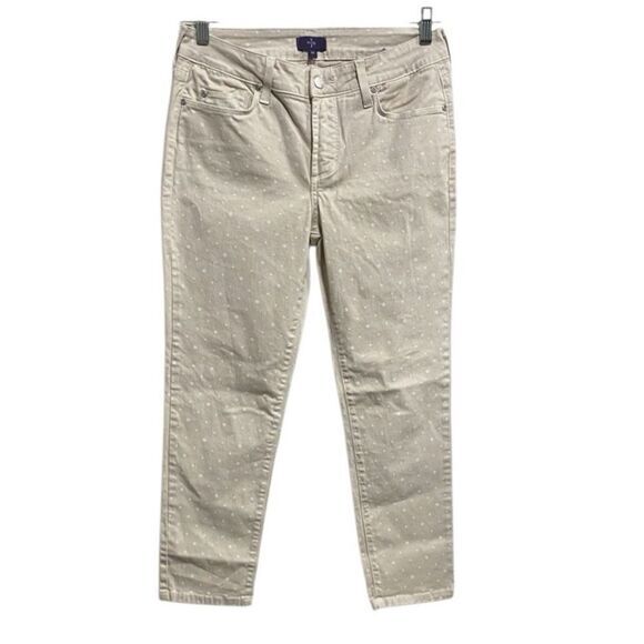 NYDJ 4P Beige Polka Dot Ankle Jeans‎ Stretch Skinny Denim Made in USA - Picture 1 of 13